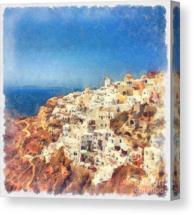Tourism Canvas Print featuring the photograph Oia watercolour by Sophie McAulay