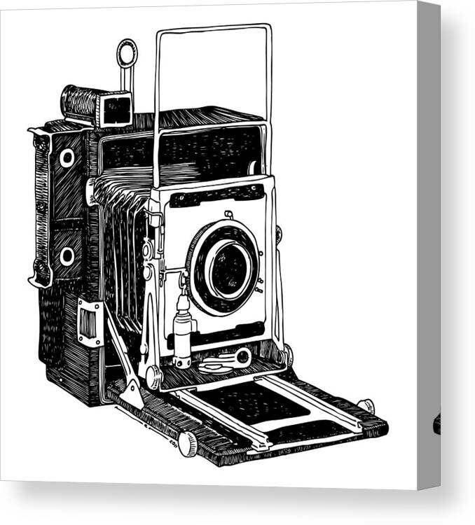 Drawing Canvas Print featuring the drawing Old Timey Vintage Camera by Karl Addison