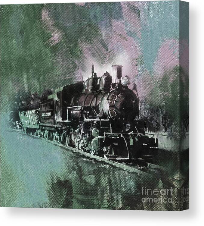 Trains Canvas Print featuring the painting Old Train on a track by Gull G