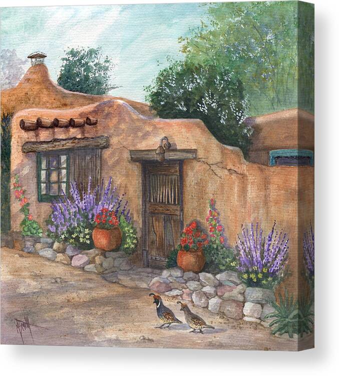 Old Adobe Canvas Print featuring the painting Old Adobe Cottage by Marilyn Smith