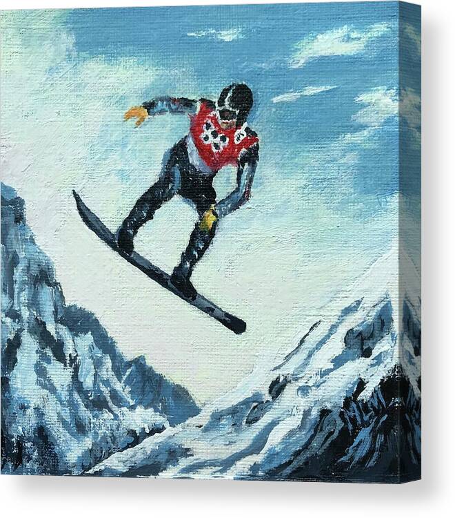 Black Canvas Print featuring the painting Olympic Snowboarder by ML McCormick