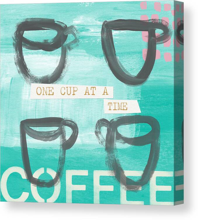 Coffee Canvas Print featuring the painting One Cup At A Time in blue- Art by Linda Woods by Linda Woods