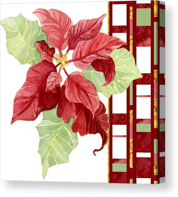 Modern Canvas Print featuring the painting One Perfect Poinsettia Flower w Modern Stripes by Audrey Jeanne Roberts