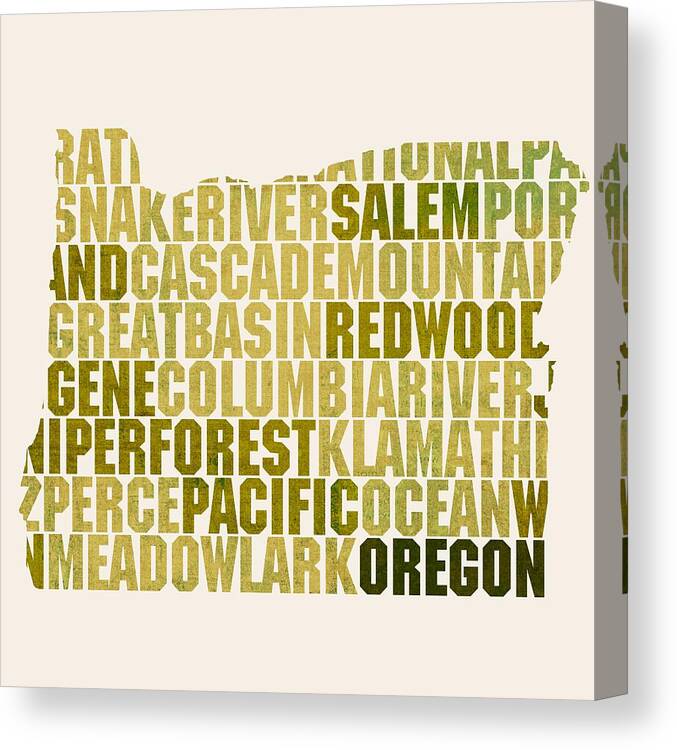 Oregon Canvas Print featuring the mixed media Oregon State Outline Word Map by Design Turnpike