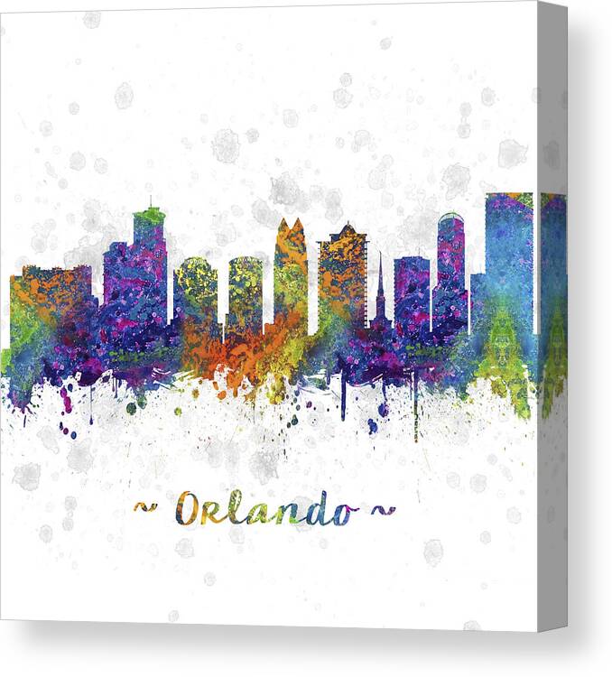 Orlando Canvas Print featuring the digital art Orlando Florida Skyline Color 03SQ by Aged Pixel