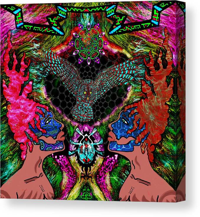 Owl Canvas Print featuring the digital art Owl Spirit Contemplation by Myztico Campo