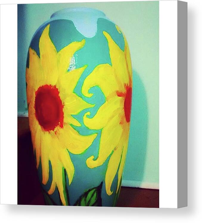 Farmersmarkethawaii Canvas Print featuring the photograph Painted Sunflowers On A Huge Vase by Genevieve Esson