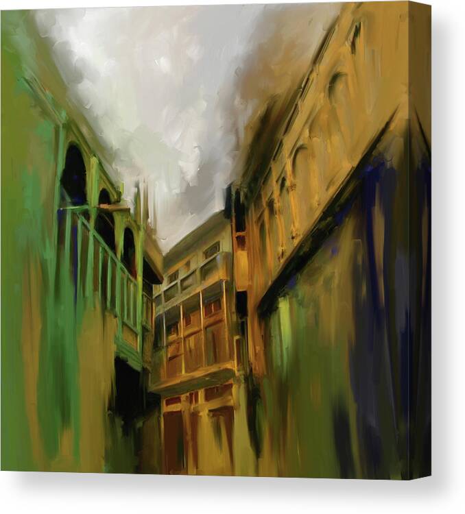 Peshawar Canvas Print featuring the painting Painting 791 1 Wooden Architecture by Mawra Tahreem