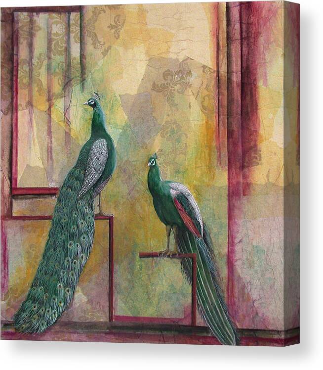 Peacocks Canvas Print featuring the painting Palace Guards by Sandy Clift