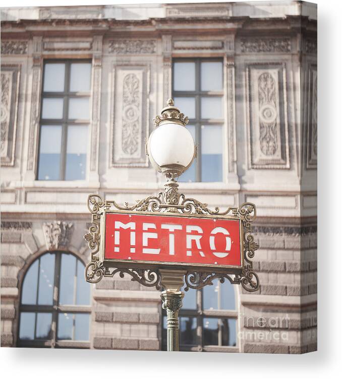 Photography Canvas Print featuring the photograph Paris Metro sign Architecture by Ivy Ho