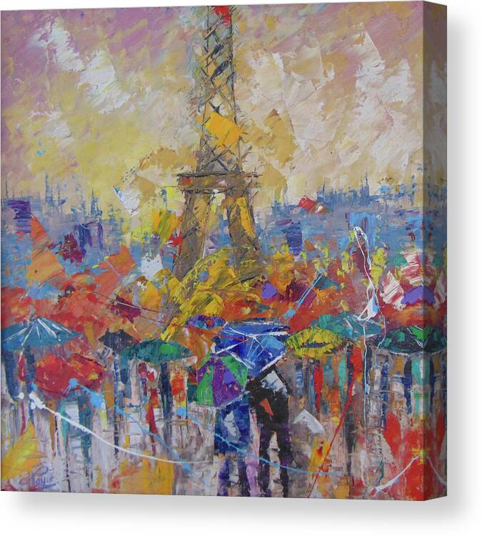 Impressionist Canvas Print featuring the painting Paris sous la pluie by Frederic Payet