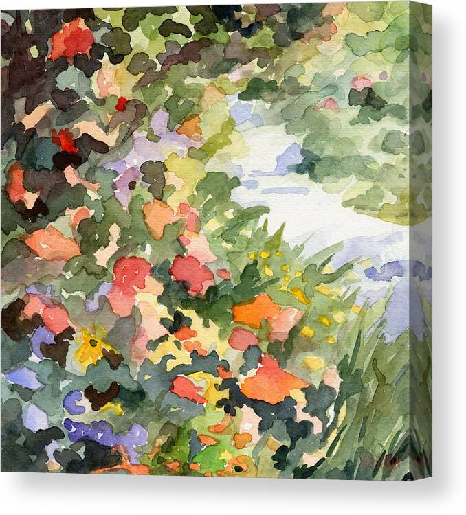 Garden Canvas Print featuring the painting Path Monets Garden Watercolor Paintings of France by Beverly Brown Prints