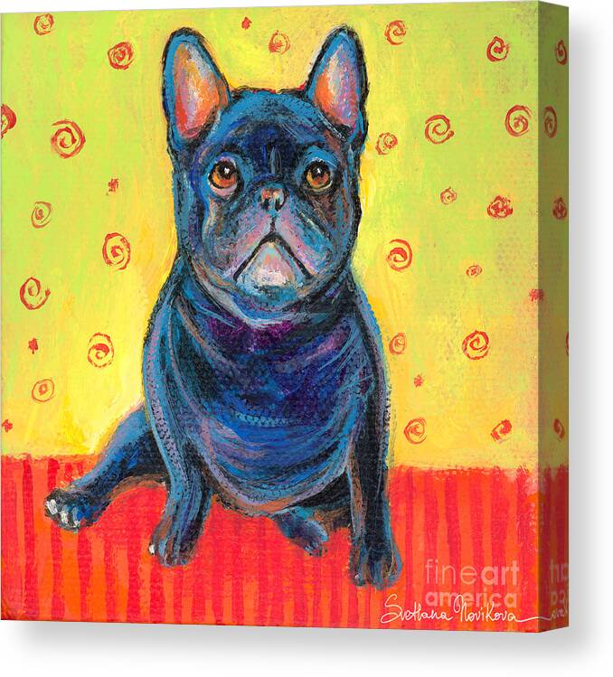 French Bulldog Art Canvas Print featuring the painting Pensive French bulldog painting prints by Svetlana Novikova