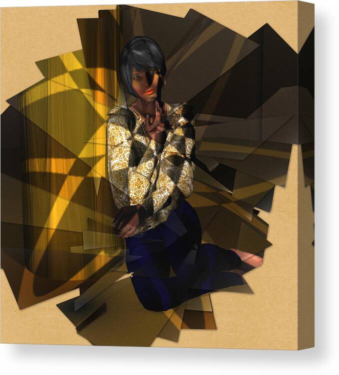 Cubist Woman Canvas Print featuring the digital art Pensive Woman by Judi Suni Hall