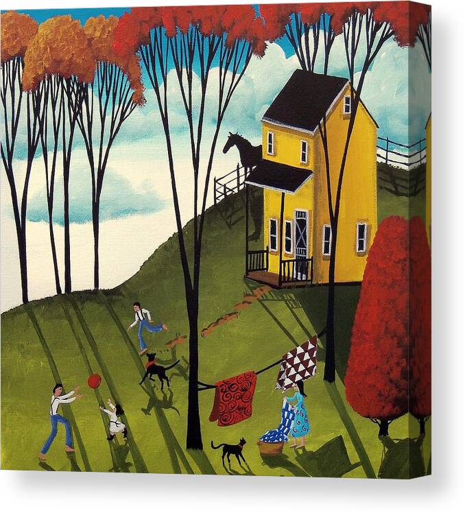 Art Canvas Print featuring the painting Perfect Day - folk art country landscape by Debbie Criswell