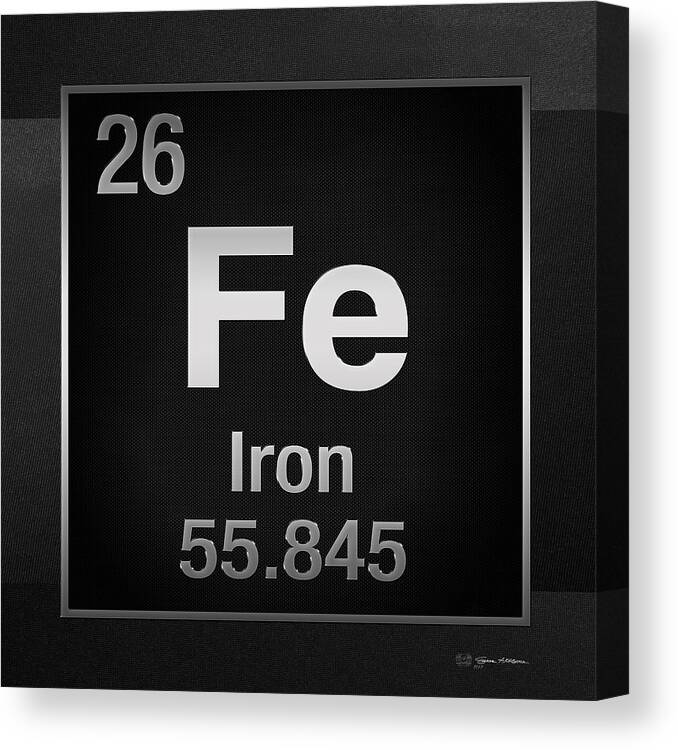 ‘the Elements’ Collection By Serge Averbukh Canvas Print featuring the digital art Periodic Table of Elements - Iron - Fe on Black Canvas by Serge Averbukh