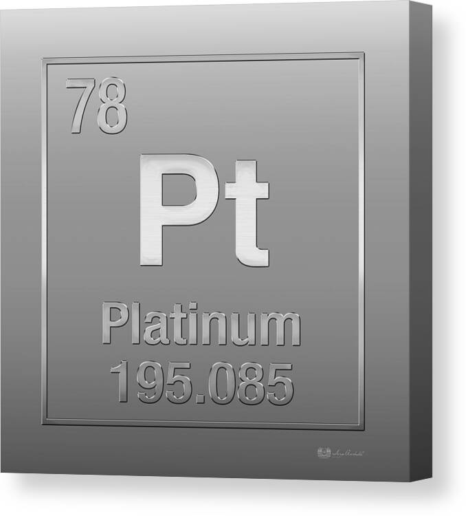 'the Elements' Collection By Serge Averbukh Canvas Print featuring the digital art Periodic Table of Elements - Platinum - Pt - Platinum on Platinum by Serge Averbukh