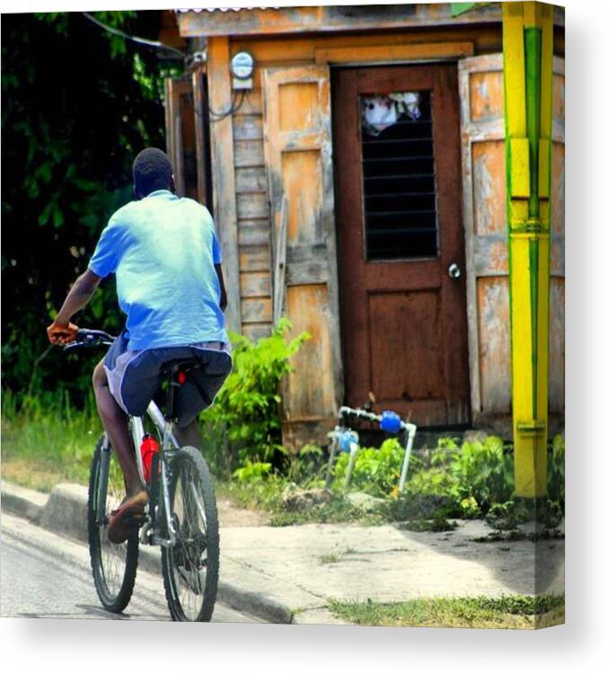 Bicycle Canvas Print featuring the photograph Pic Of My Visit To Antigua. Guy Riding by Elton Hazel