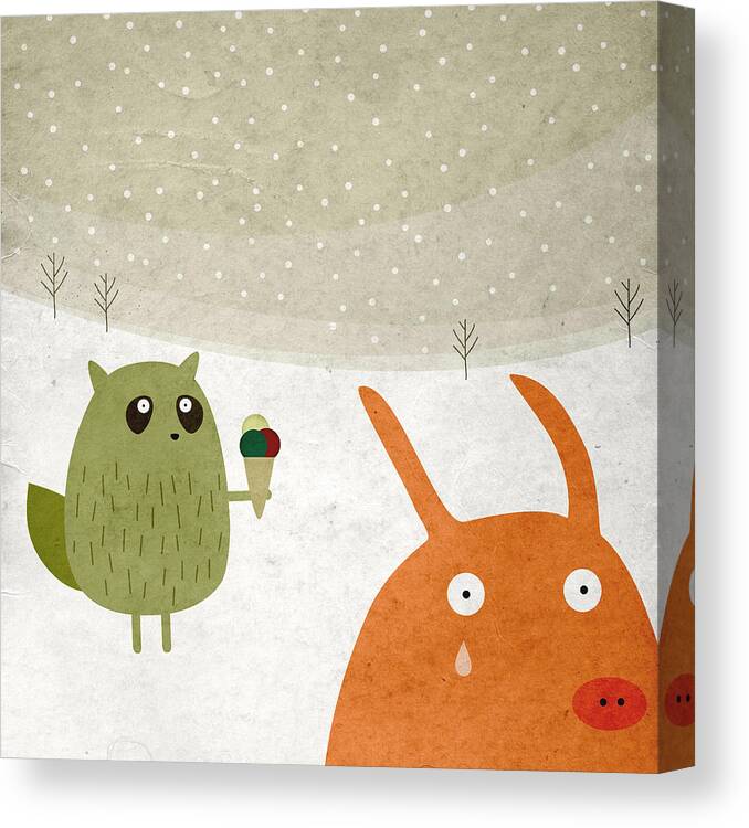 Pig Canvas Print featuring the digital art Pig And Squirrel In The Snow by Fuzzorama