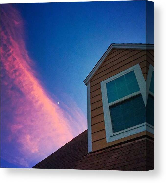 Msgulfcoast Canvas Print featuring the photograph Pink Cloud And The Moon #cloudlovers by Joan McCool