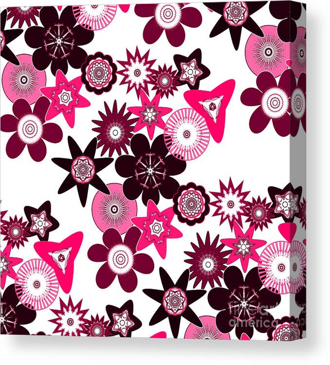 Funky Flower Pattern Canvas Print featuring the digital art Pink Funky Flowers by Two Hivelys