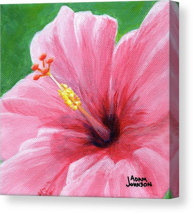 Hibiscus Canvas Print featuring the painting Pink Hibiscus by Adam Johnson