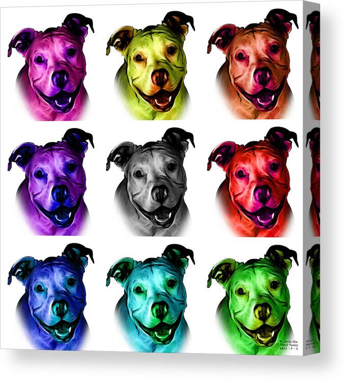 Pitbull Canvas Print featuring the digital art Pitbull Terrier - F - S - WB - Mosaic by James Ahn