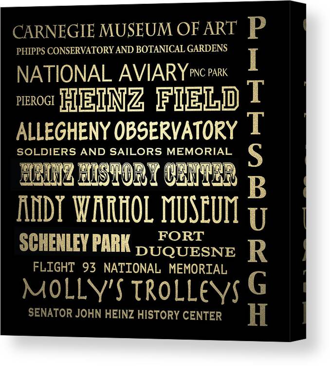 Pittsburgh Canvas Print featuring the digital art Pittsburgh Pennsylvania Famous Landmarks by Patricia Lintner