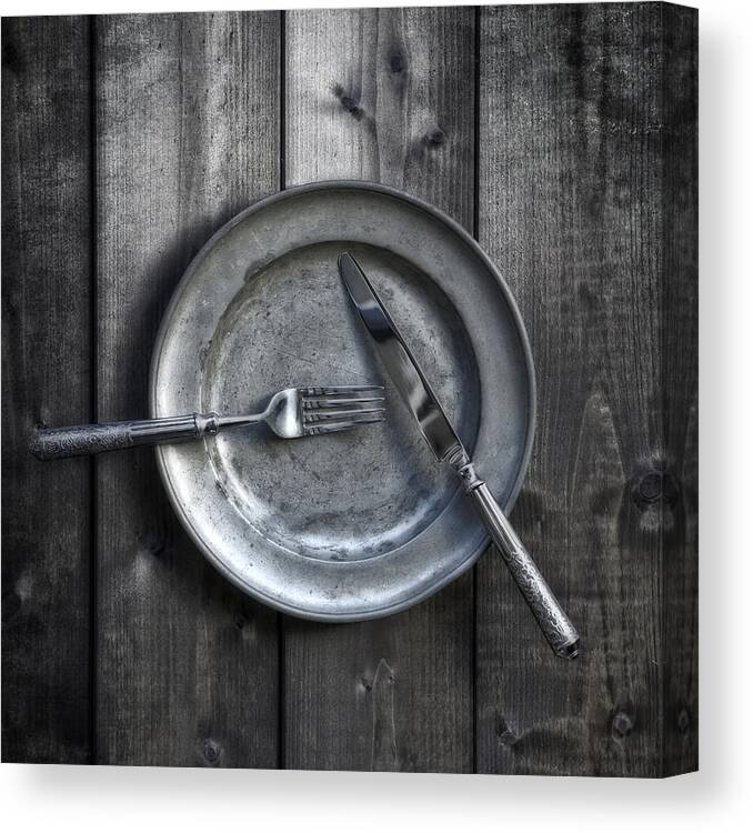 Silver Canvas Print featuring the photograph Plate With Silverware by Joana Kruse