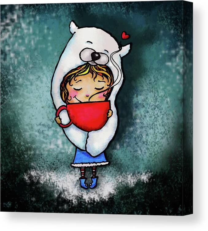 Polar Bear Canvas Print featuring the digital art Polar Bear Hug Mug Girl by Laura Ostrowski