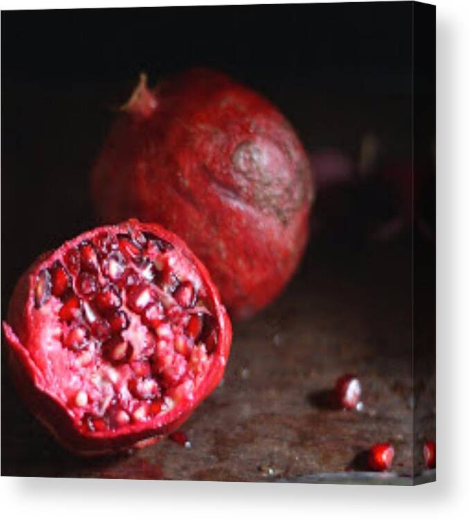 Stilllifephotography Canvas Print featuring the photograph Pomegranates... #foodphotography by Swayampurna Mishra Singh