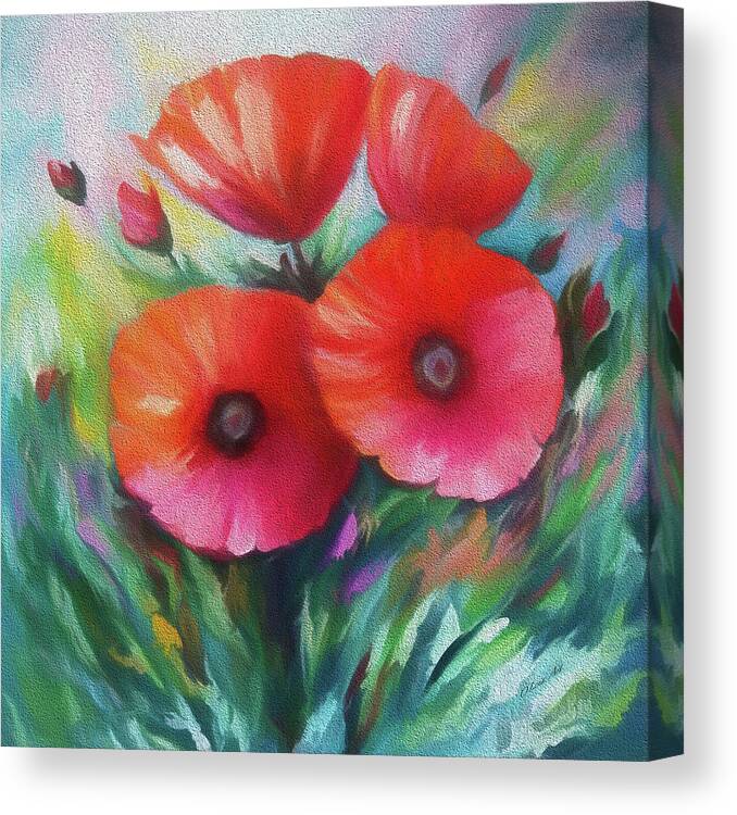 Poppy Canvas Print featuring the digital art Poppies by OLena Art by Lena Owens - Vibrant DESIGN