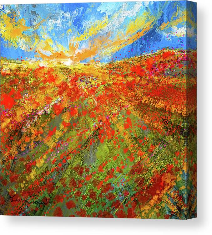  Canvas Print featuring the painting Prairie Sunrise - Poppies Art by Lourry Legarde