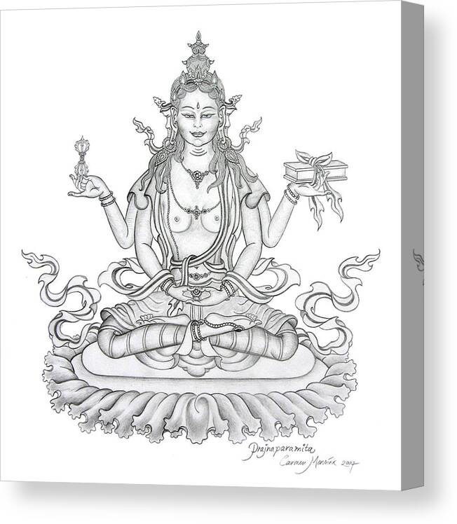Wisdom Canvas Print featuring the drawing Prajnaparamita -Perfection of Wisdom by Carmen Mensink