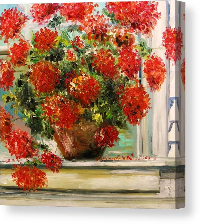 Red Geranium Canvas Print featuring the painting Prize Geranium by John Williams