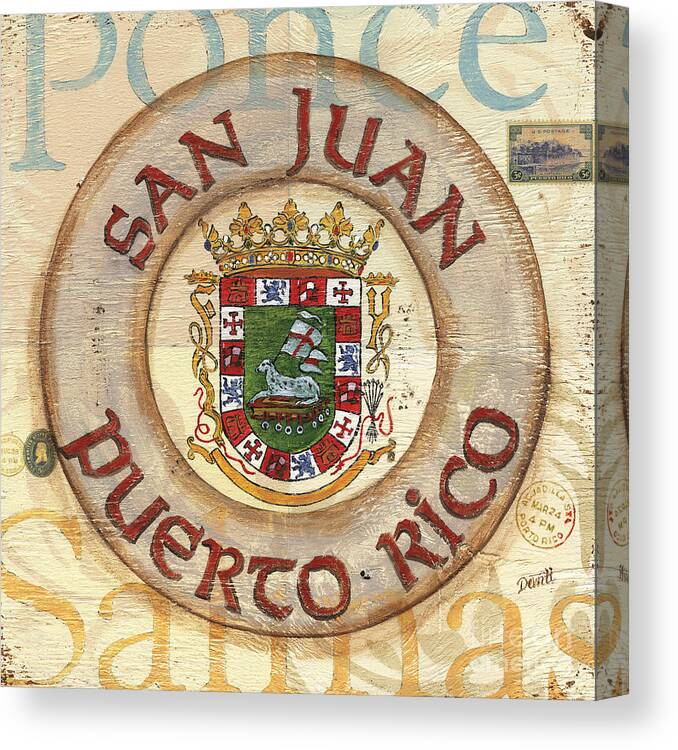 San Juan Canvas Print featuring the painting Puerto Rico Coat of Arms by Debbie DeWitt