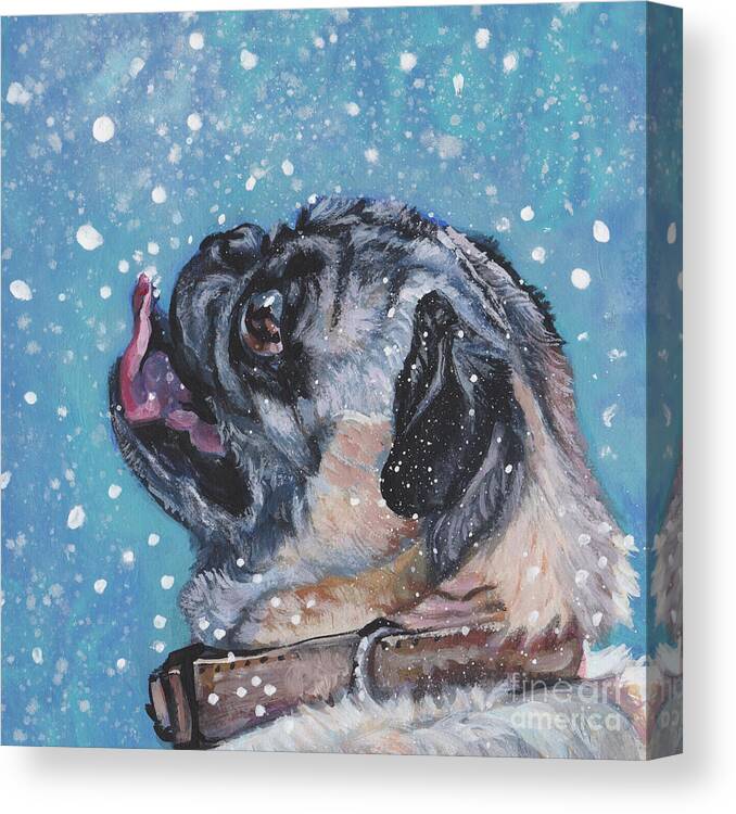 Pug Canvas Print featuring the painting Pug in the Snow by Lee Ann Shepard