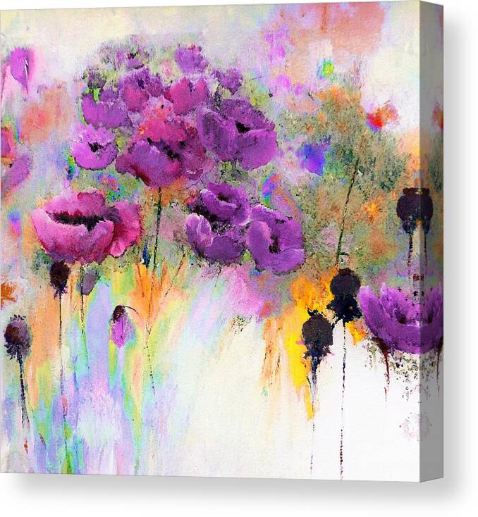 Purple Canvas Print featuring the digital art Purple Poppy Passion Painting by Lisa Kaiser