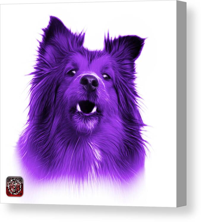 Sheltie Canvas Print featuring the painting Purple Sheltie Dog Art 0207 - WB by James Ahn