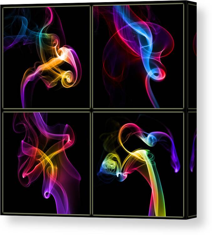 Multi-photo Canvas Print featuring the painting Rainbow Smoke Structures by Frida Kaas