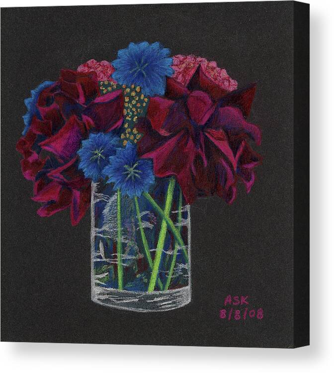 Flowers Canvas Print featuring the drawing Rainy Day Bouquet by Anne Katzeff