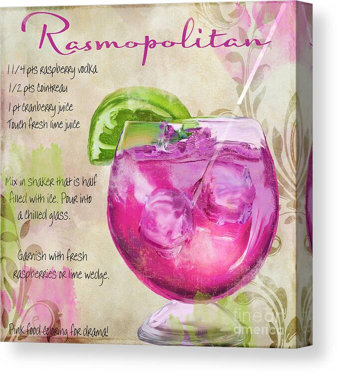Cocktail Canvas Print featuring the painting Rasmopolitan Mixed Cocktail Recipe Sign by Mindy Sommers