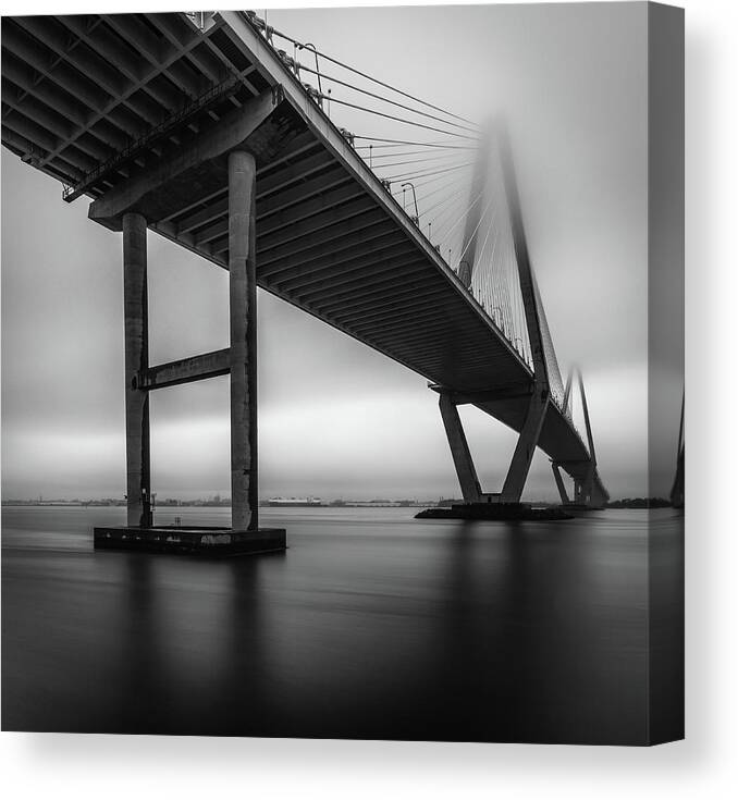 Arthur Ravenel Jr Bridge Canvas Print featuring the photograph Ravenel Bridge November Fog by Donnie Whitaker
