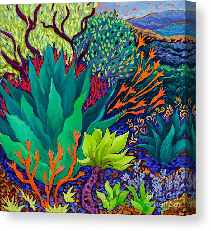 Succulent Canvas Print featuring the painting Reaching Out Garden Spirit by Cathy Carey
