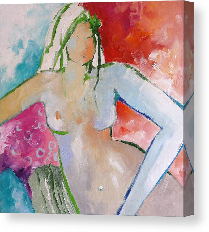 Nude Canvas Print featuring the painting Reclining Nude by Linda Monfort