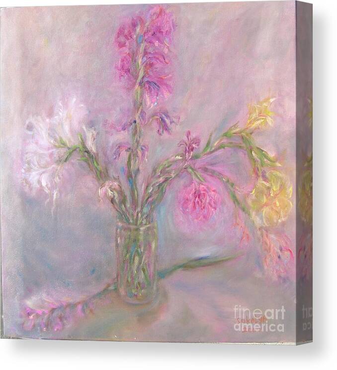 Pink Canvas Print featuring the painting Recollection of The Dreamy Bloom by Sukalya Chearanantana