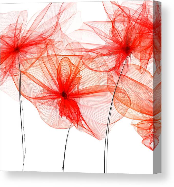 Poppies Canvas Print featuring the painting Red Floral - Red Modern Art by Lourry Legarde