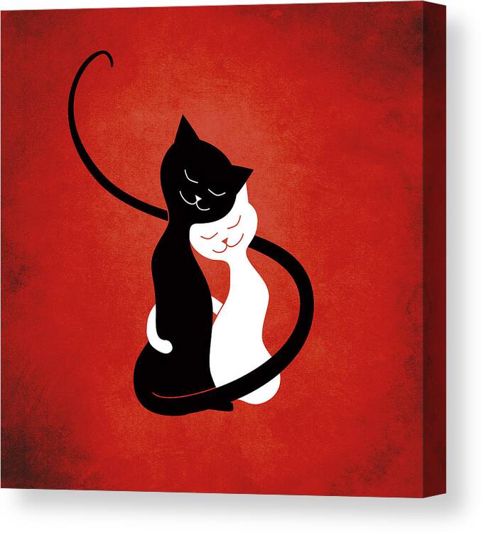 Cats Canvas Print featuring the digital art Red Hugging Love Cats by Boriana Giormova