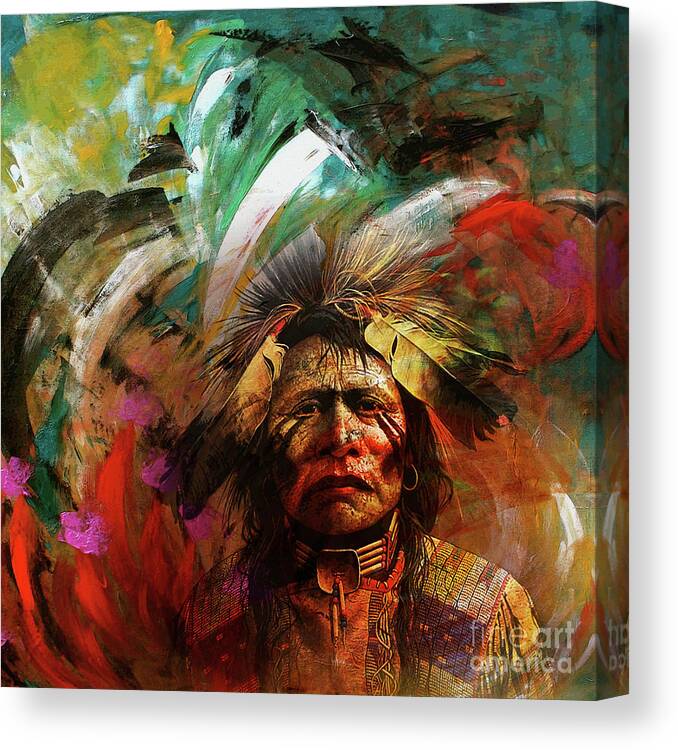 Native American Canvas Print featuring the painting Red Indians 02 by Gull G