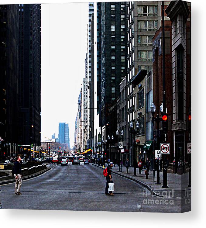 Frank J Casella Canvas Print featuring the photograph Red Lights - City of Chicago by Frank J Casella